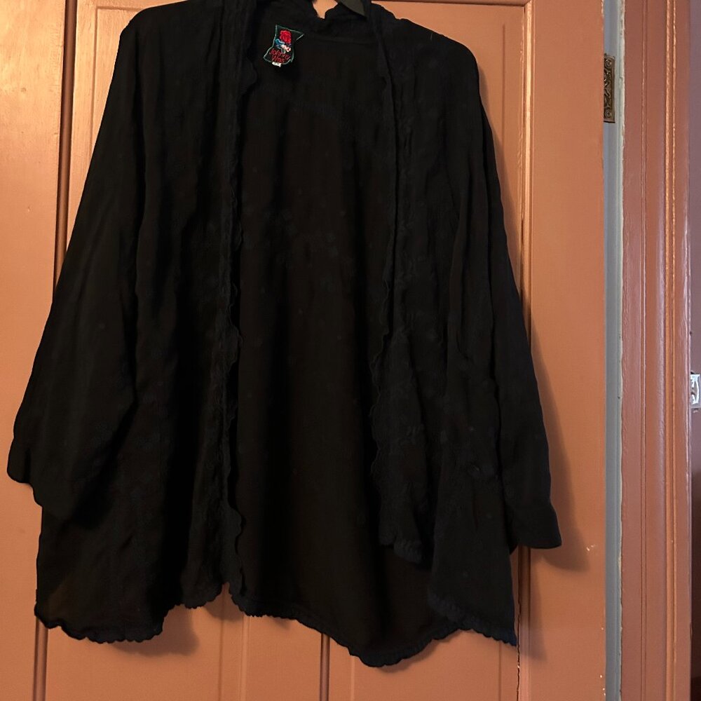 Johnny Was Open Front Lightweight Black embroidered Jacket/Tunic Size 2X